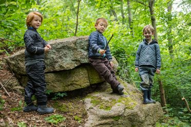 Skovgruppen i Lille-Gryn på en klippe i skoven ved Svaneke på Bornholm.